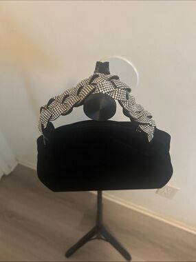 Black Velvet Evening Clutch with Crystal Braided Handle